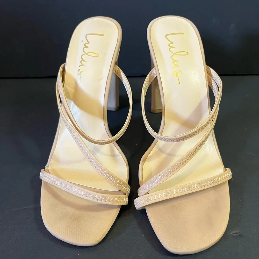Lulus Ferrara Nude Natural High Heel Strappy Sandals Size 7.5 Heel 4.5”